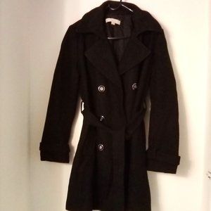 Black Wool-Blend Tie-Waist Women's Pea Coat M
